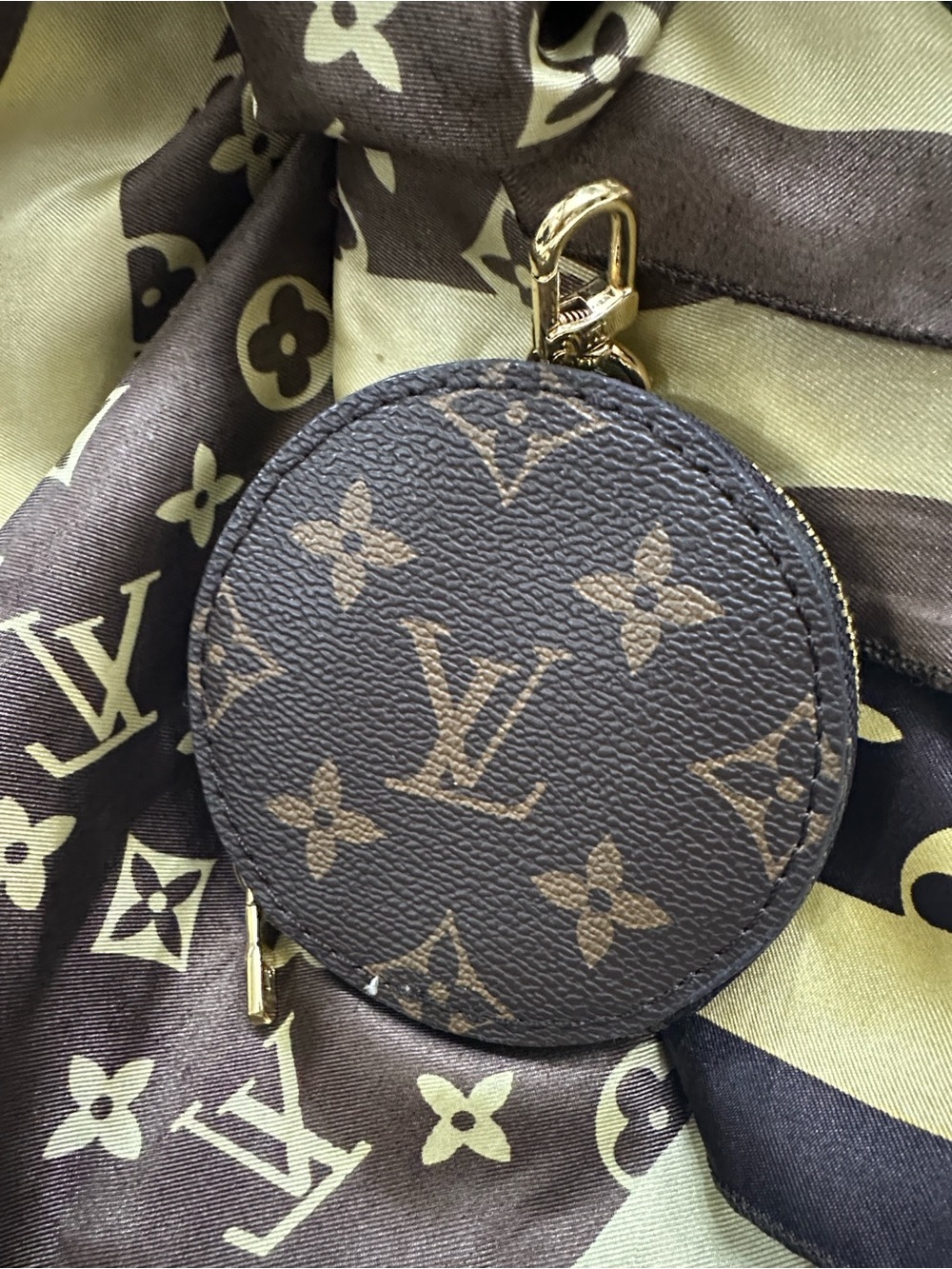 Louis Vuitton Brown Monogram Round Coin Pouch with Gold Hardware